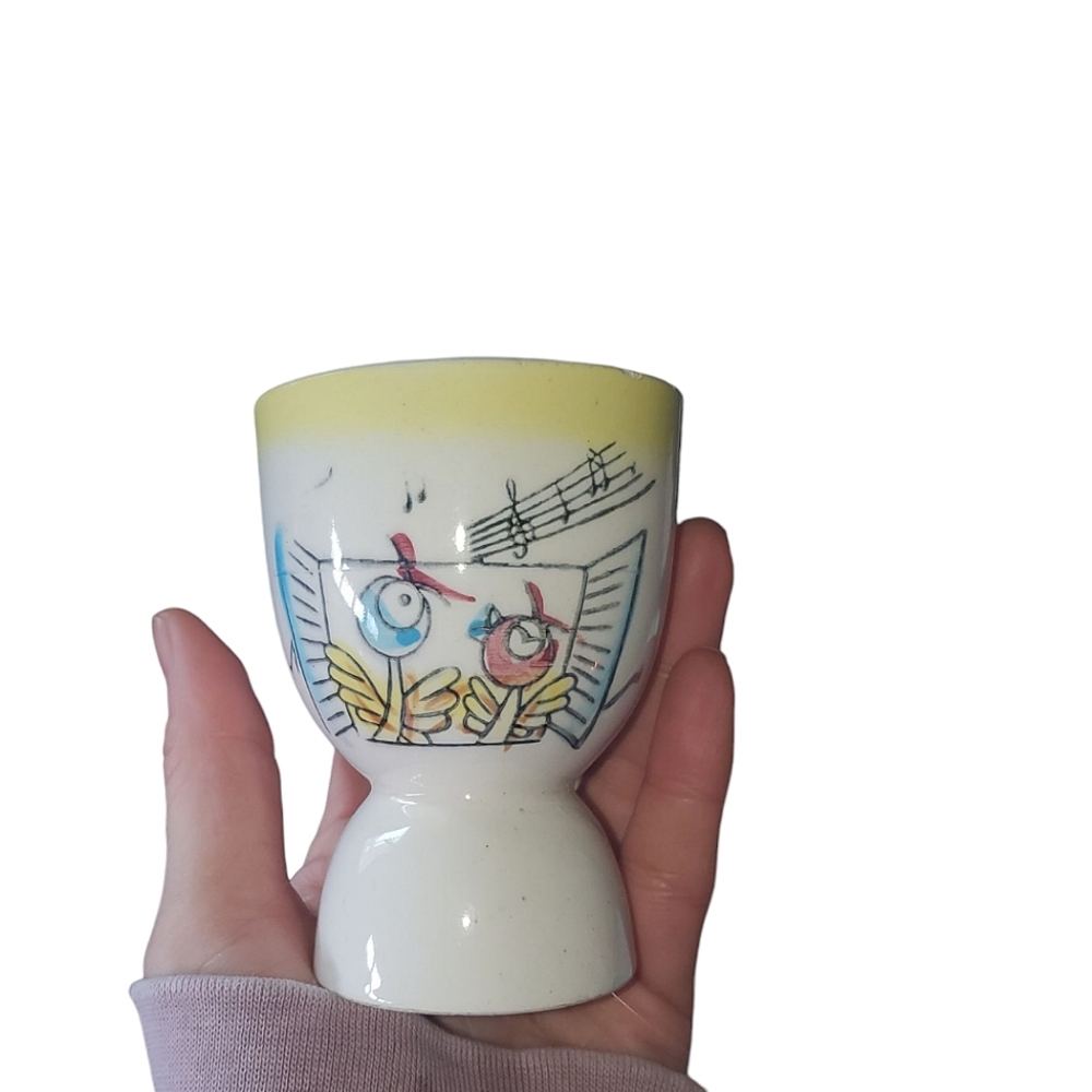 Large Vintage Eggcup With Singing Birds